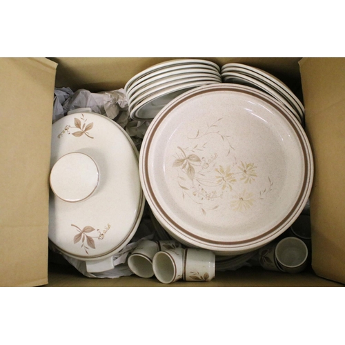 101 - Royal Doulton Lambeth stoneware Sandsprite extensive dinner service to include meat platter, cassero... 