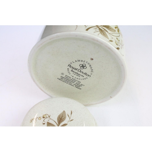 101 - Royal Doulton Lambeth stoneware Sandsprite extensive dinner service to include meat platter, cassero... 