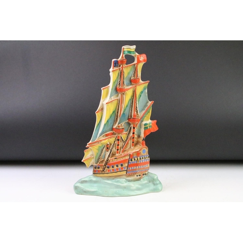 13 - Art Deco Czechoslovakian Ceramic Plaque in the form of a Galleon by Ditmar Urbach, impressed marks t... 