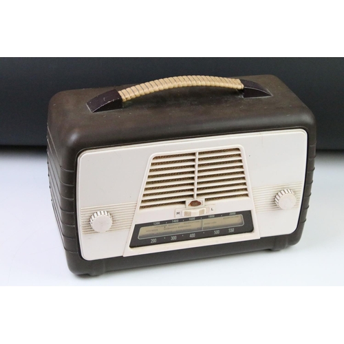 139 - Art Deco Brown and Cream Bakelite Ultra Electric Ltd Carnival Twin R746 Radio, 30cm wide