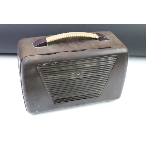 139 - Art Deco Brown and Cream Bakelite Ultra Electric Ltd Carnival Twin R746 Radio, 30cm wide