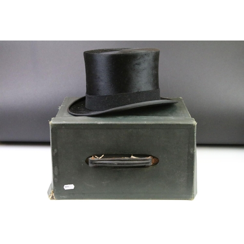 140 - Early 20th Century Scott & Co silk top hat together with a pair of Fownes suede gloves, all housed i... 