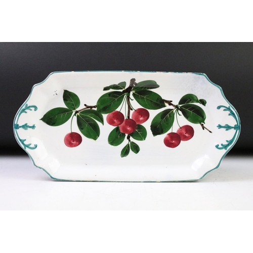 16 - 19th century Wemyss Pottery Rectangular Plate, hand painted with cherries, green hand painted mark t... 