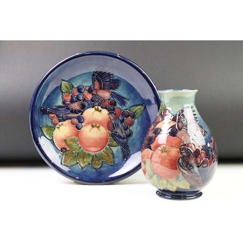 2 - Moorcroft pottery 'Pomegranate & Finches' baluster vase (approx 19cm high), together with a matching... 