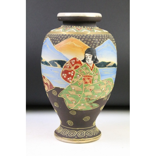 22 - Pair of Japanese vases, of baluster form, with enamel painted decoration depicting females, approx 2... 