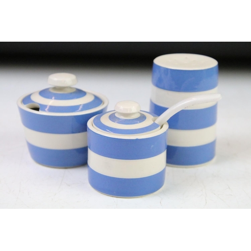 34 - T. G. Green Cornishware Blue and White Pepper Pot (approx 6.5cm high) and Two Mustard Pots (one with... 