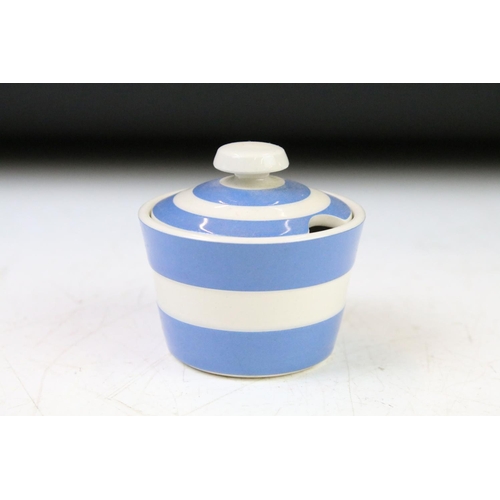 34 - T. G. Green Cornishware Blue and White Pepper Pot (approx 6.5cm high) and Two Mustard Pots (one with... 