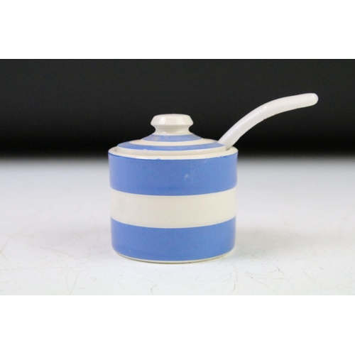 34 - T. G. Green Cornishware Blue and White Pepper Pot (approx 6.5cm high) and Two Mustard Pots (one with... 