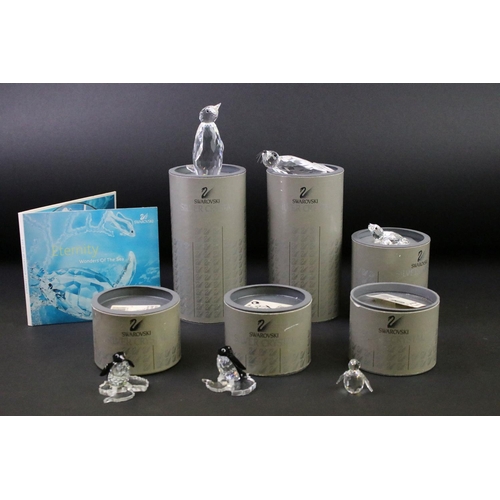 39 - Six boxed Swarovski Silver Crystal animals to include 12261 Sea Lion, 221120 Baby Sea Lion, 191448 S... 