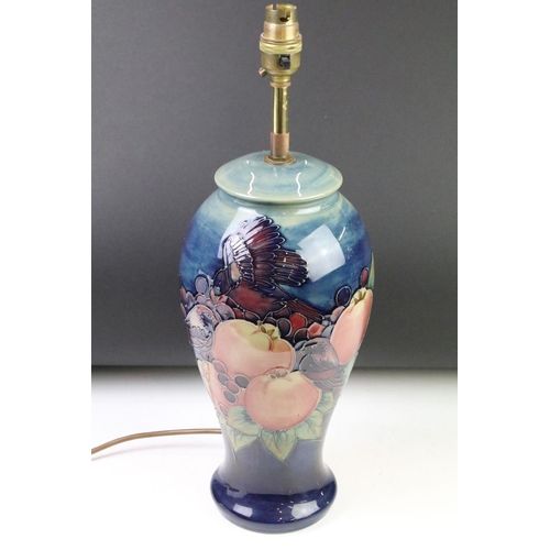 4 - Moorcroft pottery 'Pomegranate & Finches' table lamp of inverted baluster form, approx 44.5cm tall