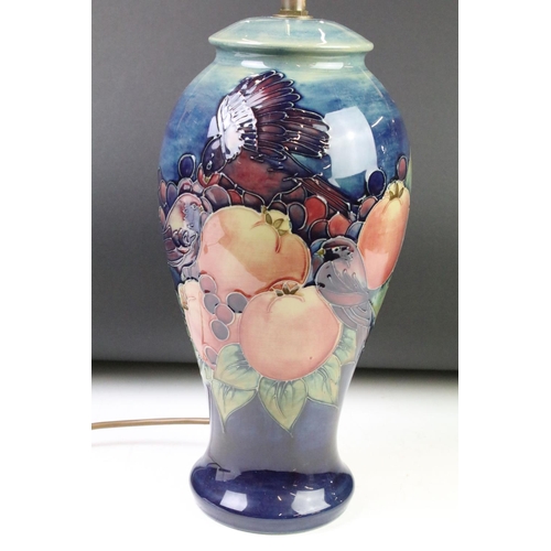 4 - Moorcroft pottery 'Pomegranate & Finches' table lamp of inverted baluster form, approx 44.5cm tall