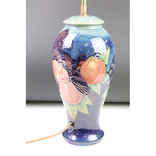 4 - Moorcroft pottery 'Pomegranate & Finches' table lamp of inverted baluster form, approx 44.5cm tall