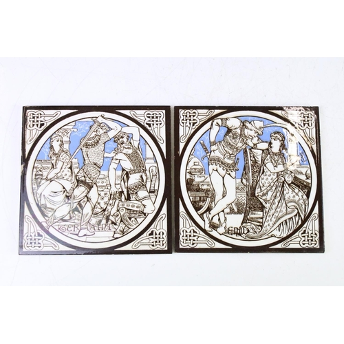 47A - Five Minton China Works Tiles from the Idylls of the King Series designed by J Moyr Smith including ... 