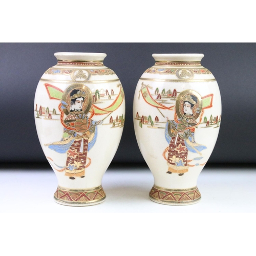 5 - Pair of Early 20th century Japanese Kusube Baluster Vases, hand painted with ceremonial figures carr... 