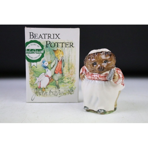 50 - Group of seven boxed & unboxed Beatrix Potter figurines to include 3 x Beswick (Mrs Tiggy Winkle, Mr... 