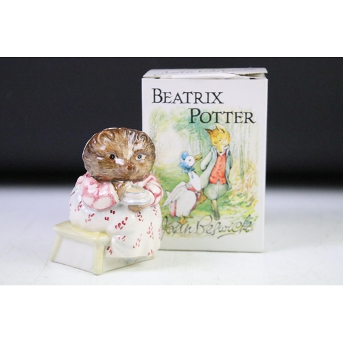 50 - Group of seven boxed & unboxed Beatrix Potter figurines to include 3 x Beswick (Mrs Tiggy Winkle, Mr... 