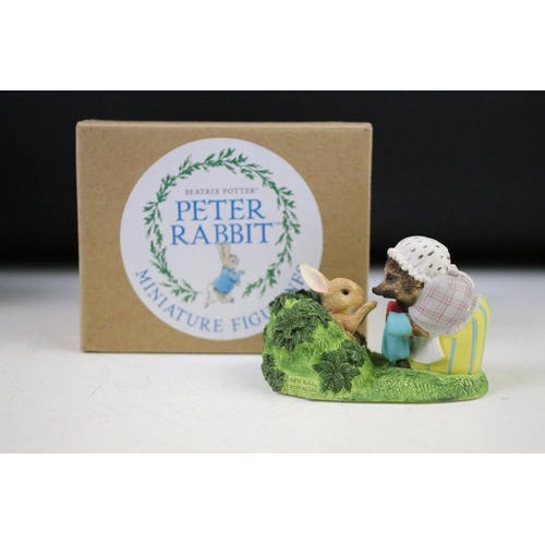 50 - Group of seven boxed & unboxed Beatrix Potter figurines to include 3 x Beswick (Mrs Tiggy Winkle, Mr... 