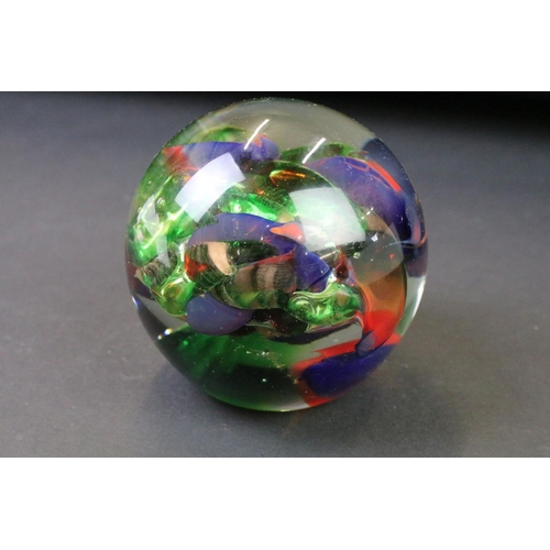 51 - Collection of ten 20th century glass paperweights to include two iridescent glass examples (swan & d... 