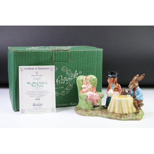 71 - Royal Doulton Beswick ware ' The Mad Hatter's Tea Party ' figurine group in original box with certif... 