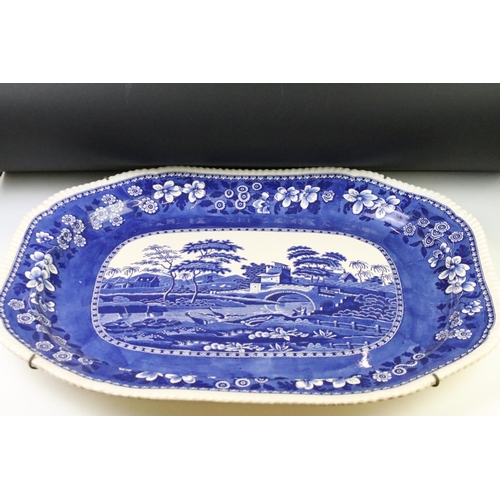 73 - 19th Century Copeland Spode's Tower larger blue and white transfer printed platter featuring a river... 