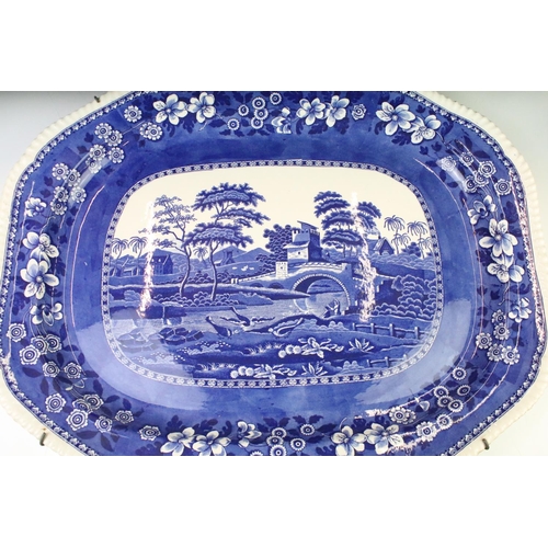 73 - 19th Century Copeland Spode's Tower larger blue and white transfer printed platter featuring a river... 