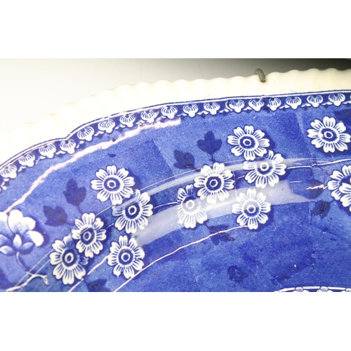 73 - 19th Century Copeland Spode's Tower larger blue and white transfer printed platter featuring a river... 