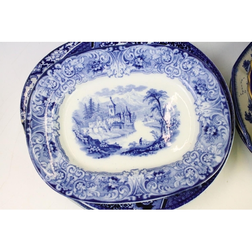 96 - Collection of blue & white plates / dishes, mostly 19th century examples, to include Copeland Spode ... 