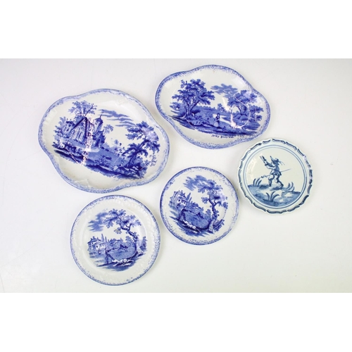 96 - Collection of blue & white plates / dishes, mostly 19th century examples, to include Copeland Spode ... 