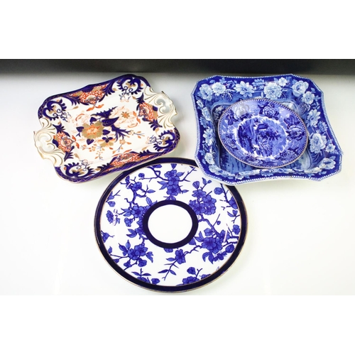 96 - Collection of blue & white plates / dishes, mostly 19th century examples, to include Copeland Spode ... 