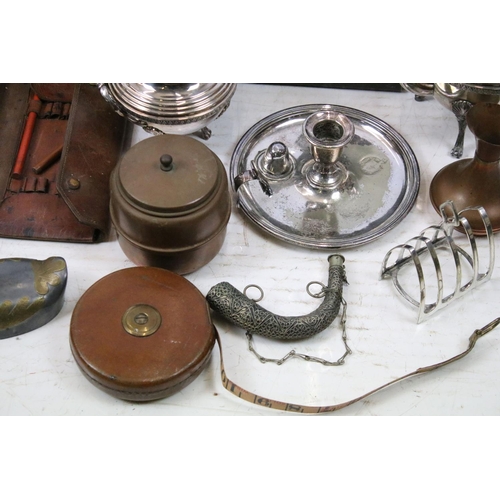 451 - Assorted 20th Century metal ware to include silver plated items, wall barometers, modern goliath poc... 