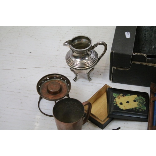 451 - Assorted 20th Century metal ware to include silver plated items, wall barometers, modern goliath poc... 