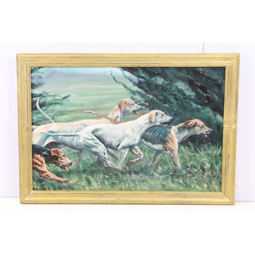 588 - T Crew, study of dogs, oil on board, 39 x 59.5cm, signed lower right and dated 2002, framed