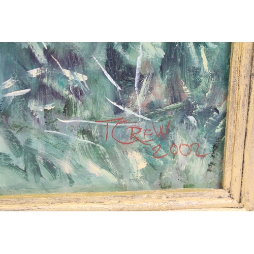 588 - T Crew, study of dogs, oil on board, 39 x 59.5cm, signed lower right and dated 2002, framed