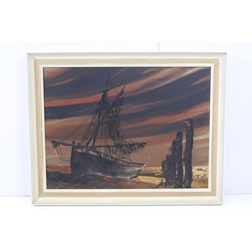 592 - De Dion, sailing boat with rigging, impasto oil on canvas, signed lower left, 44 x 59.5cm, framed
