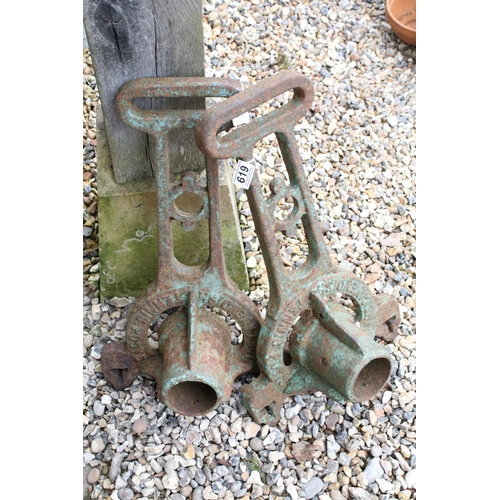 619 - Pair of Ayres Patent cast iron Cavendish Tennis Posts bases