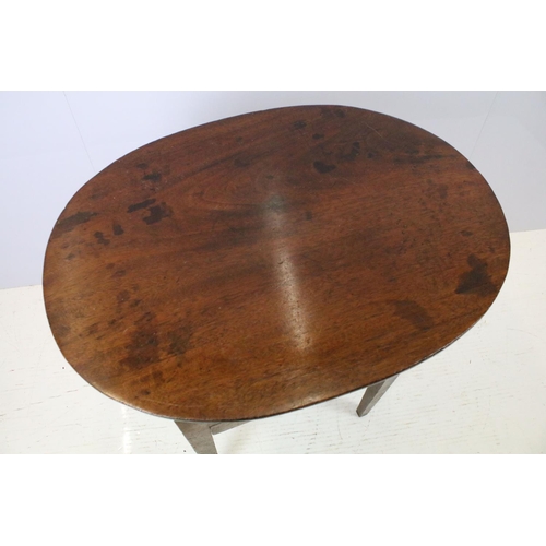 644 - Victorian mahogany sewing box table, the oval lift up lid revealing storage inside, with one faux dr... 