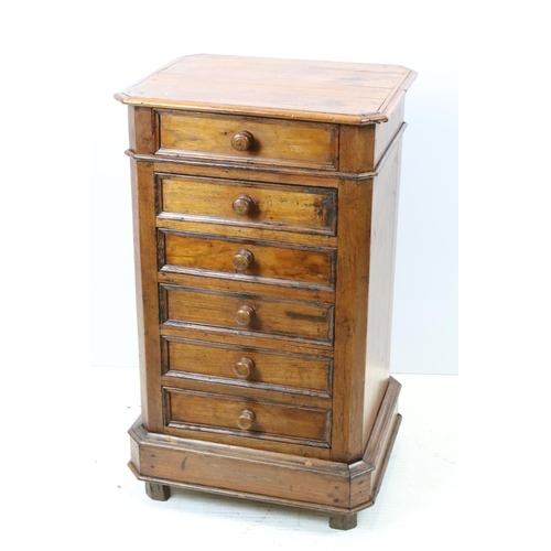 645 - 19th century cherry wood chest of six short drawers with canted corners, 77cm high x 45cm wide x 37c... 
