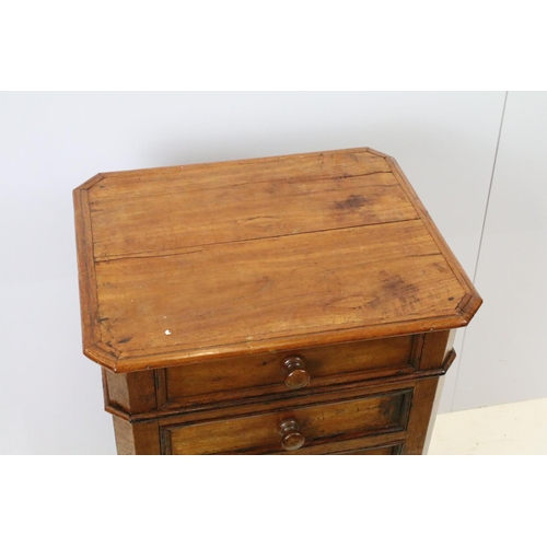 645 - 19th century cherry wood chest of six short drawers with canted corners, 77cm high x 45cm wide x 37c... 
