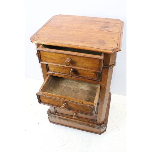 645 - 19th century cherry wood chest of six short drawers with canted corners, 77cm high x 45cm wide x 37c... 
