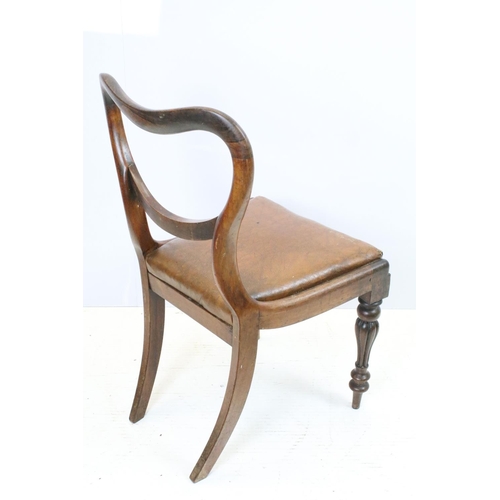 648 - Pair of 19th century mahogany chairs with arms, the backs with turned spindles and reeded arms, each... 
