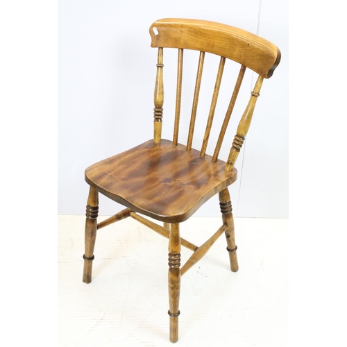 650 - Set of three early 20th century oak kitchen chairs, 84cm x 36.5cm wide x 38cm deep (seat) and anothe... 