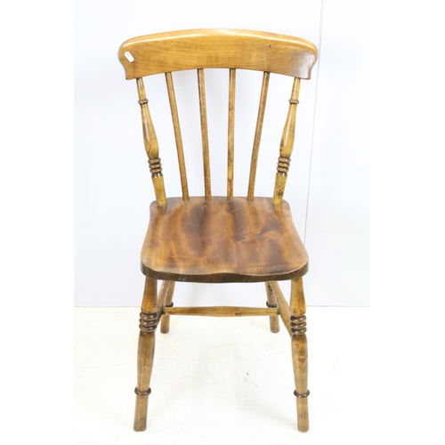 650 - Set of three early 20th century oak kitchen chairs, 84cm x 36.5cm wide x 38cm deep (seat) and anothe... 