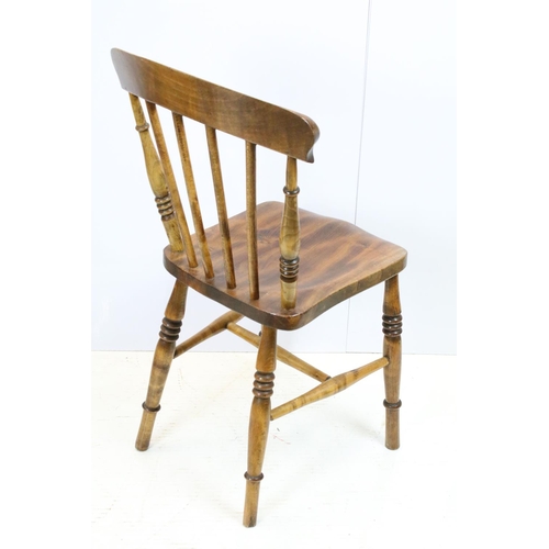 650 - Set of three early 20th century oak kitchen chairs, 84cm x 36.5cm wide x 38cm deep (seat) and anothe... 