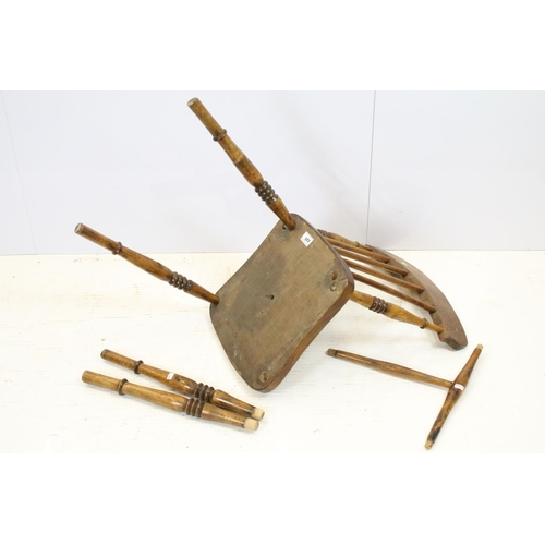 650 - Set of three early 20th century oak kitchen chairs, 84cm x 36.5cm wide x 38cm deep (seat) and anothe... 