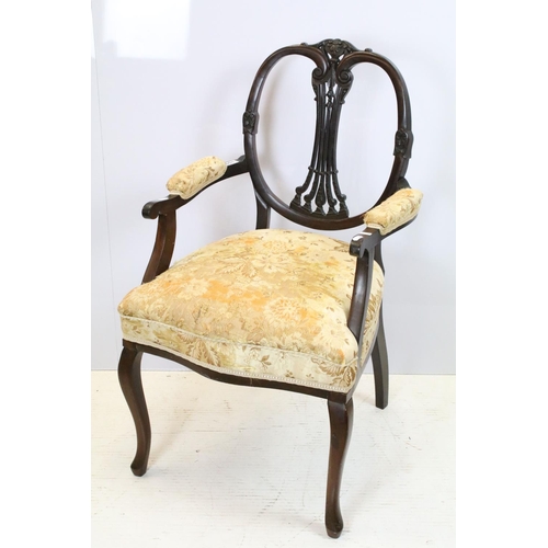 651 - Set of six Victorian mahogany chairs, comprising: one chair with upholstered back and open arms, 95c... 