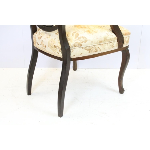 651 - Set of six Victorian mahogany chairs, comprising: one chair with upholstered back and open arms, 95c... 