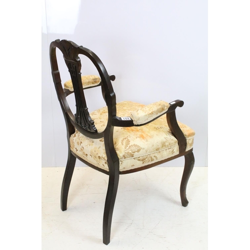 651 - Set of six Victorian mahogany chairs, comprising: one chair with upholstered back and open arms, 95c... 