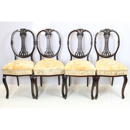 651 - Set of six Victorian mahogany chairs, comprising: one chair with upholstered back and open arms, 95c... 