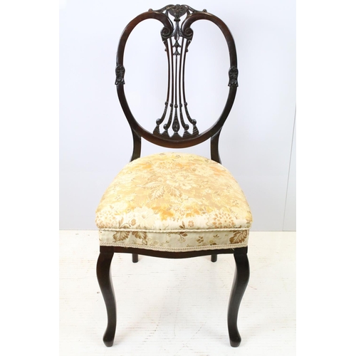 651 - Set of six Victorian mahogany chairs, comprising: one chair with upholstered back and open arms, 95c... 