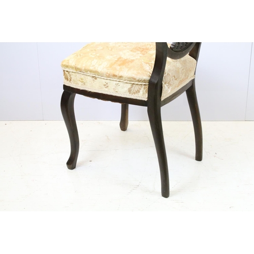 651 - Set of six Victorian mahogany chairs, comprising: one chair with upholstered back and open arms, 95c... 